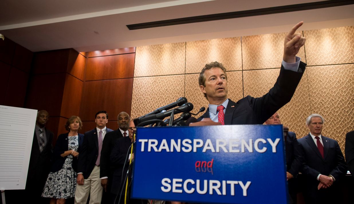 Sen. Rand Paul, R-Ky., during a news conference at the Capitol in Washington, June 2, 2015. (Zach Gibson/The New York Times)