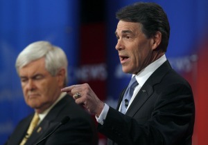 Texas Gov. Rick Perry was on stage twice over the weekend with the other Republican presidential candidates.