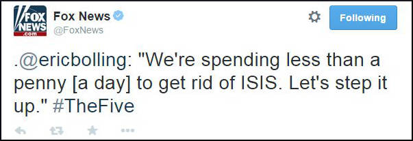 The U.S. is certainly spending more than a penny a day fighting ISIS. (Screen grab)