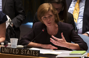 U.S. Ambassador to the United Nations Samantha Power addresses the U.N. Security Council on Aug. 6, 2013. (AP photo)