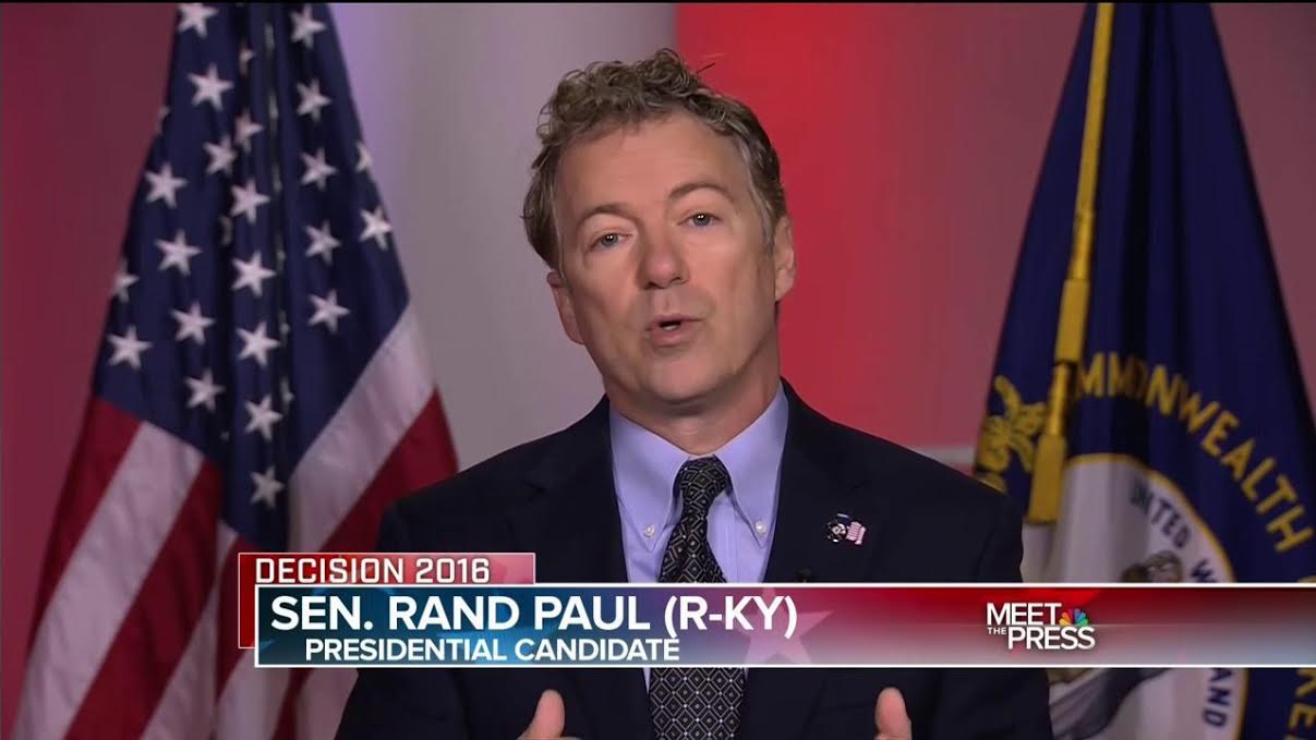 Sen. Rand Paul, R-Ky., criticizes the missed votes of his GOP presidential foes and fellow senators, Ted Cruz and Marco Rubio, on NBC's "Meet the Press" on Jan. 3, 2016. (NBC photo)