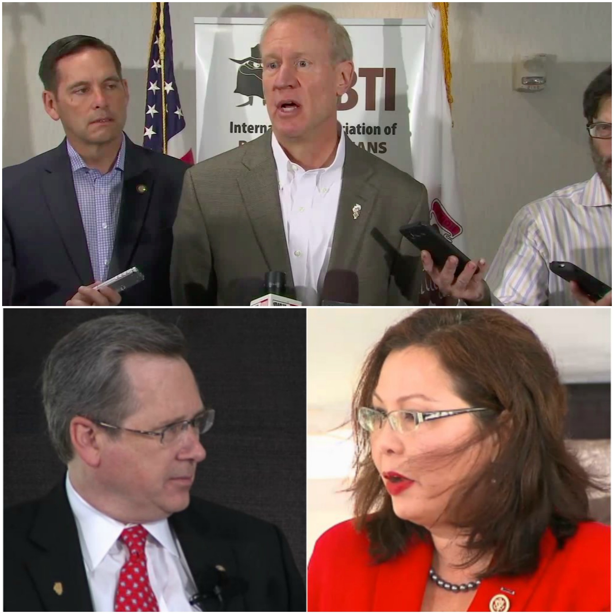 Clockwise from top: Illinois Gov. Bruce Rauner, U.S. Rep. Tammy Duckworth, U.S. Sen. Mark Kirk