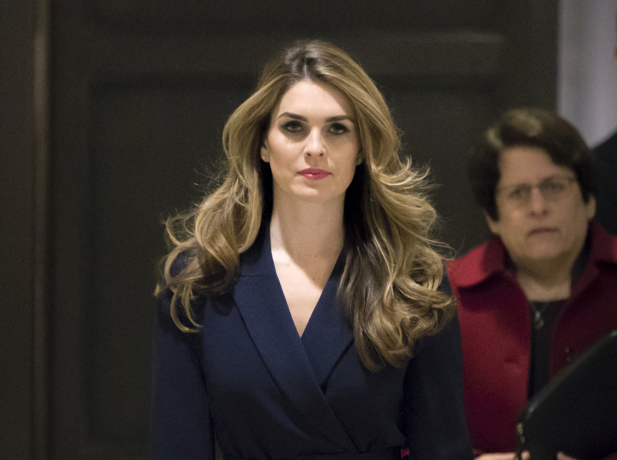 In this Feb. 27 2018 photo, White House Communications Director Hope Hicks, one of President Trump's closest aides and advisers, arrives to meet behind closed doors with the House Intelligence Committee, at the Capitol. (AP Photo/J. Scott App