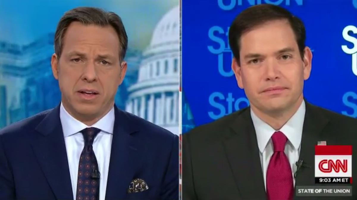 Jake Tapper grills Sen. Marco Rubio, R-Fla., on Syria, gun control and terrorism on the Dec. 6, 2015, edition of "State of the Union." (Screengrab)