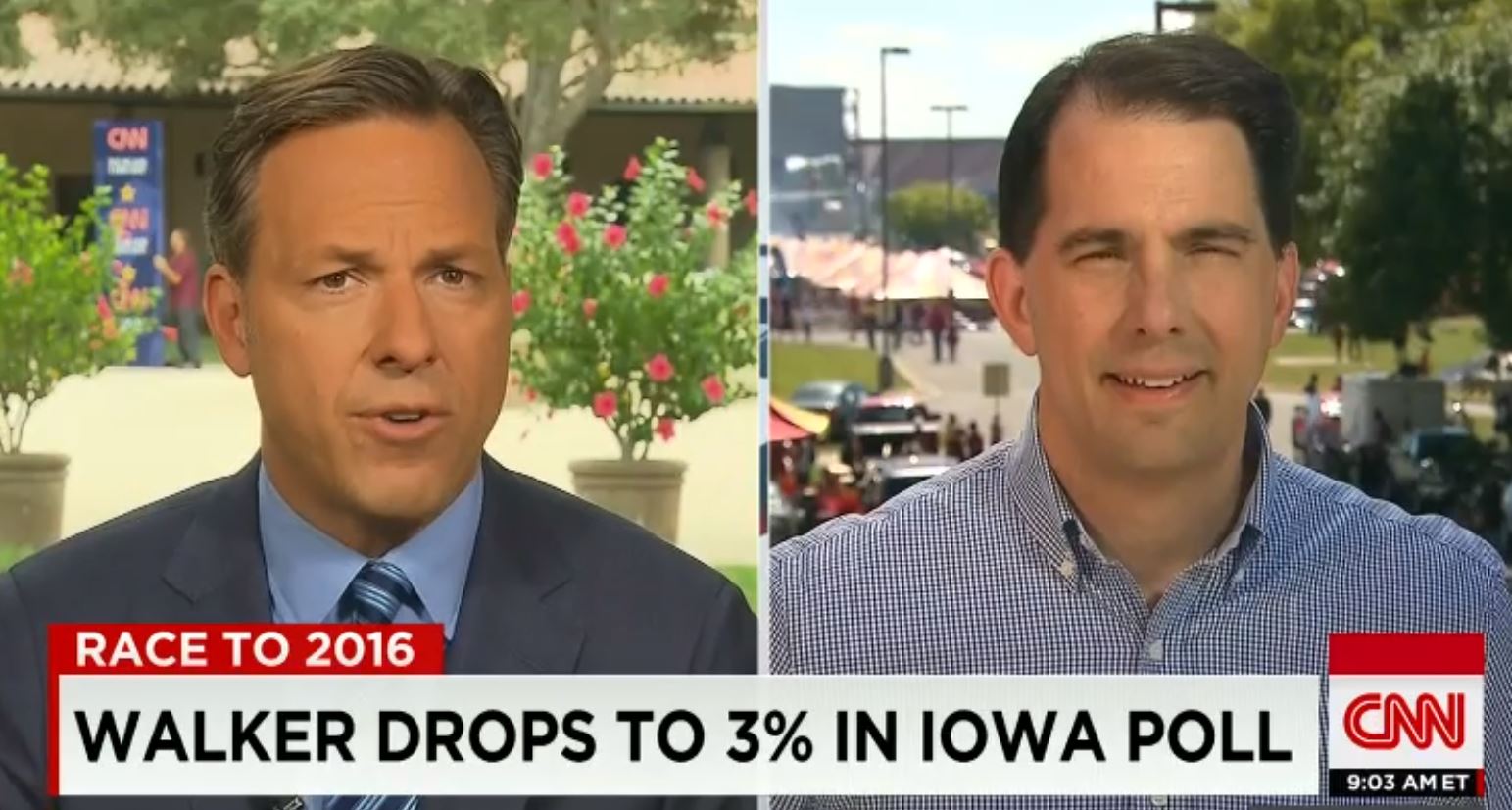 Gov. Scott Walker, R-Wis., talked about his record in an interview with Jake Tapper on CNN's "State of the Union." (Screengrab)