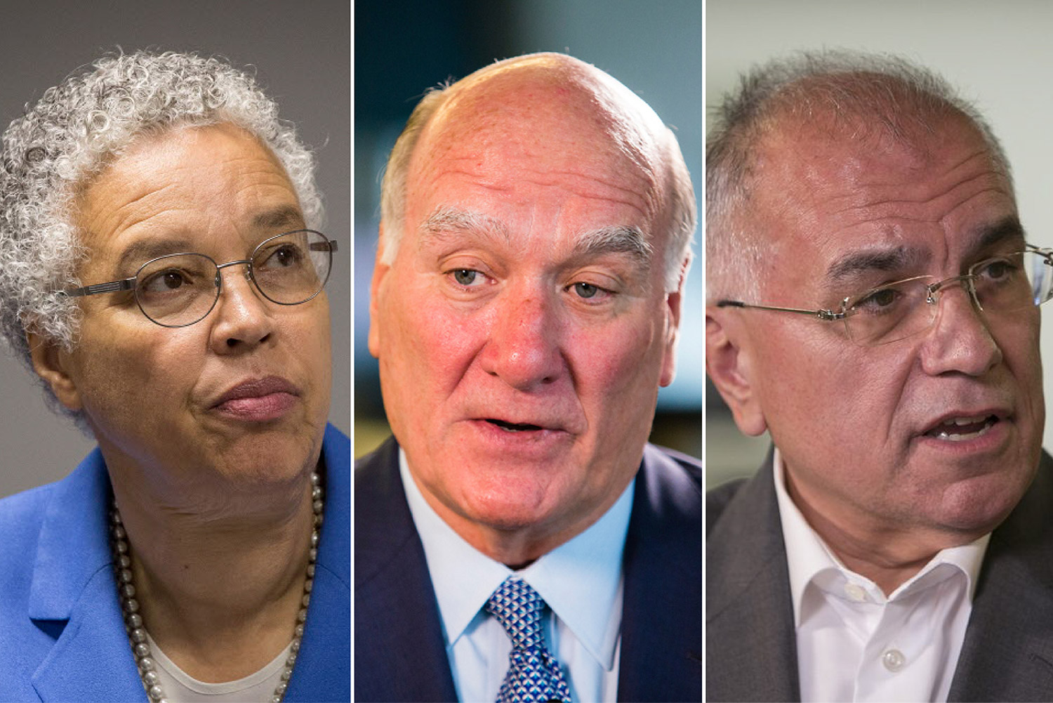 Mayoral hopefuls Toni Preckwinkle (left), Bill Daley and Gery Chico. (Preckwinkle and Chico: Rich Hein/Chicago Sun-Times; Daley: James Foster/Chicago Sun-Times)