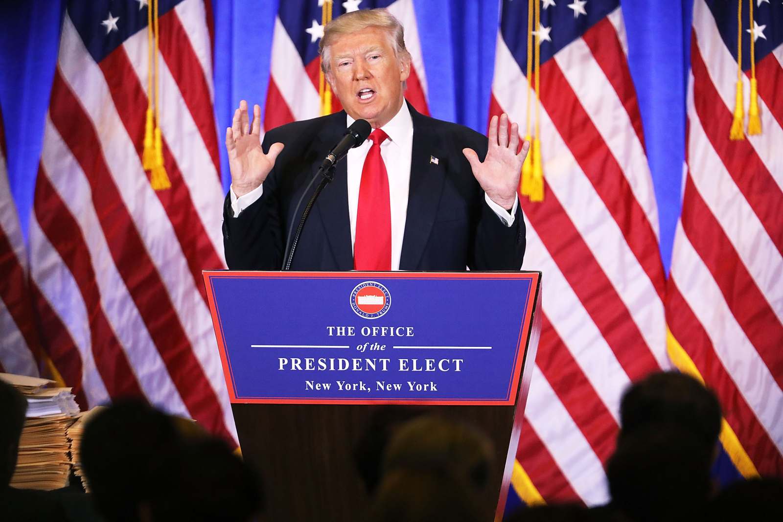 President-elect Donald Trump gave his first press conference in months Jan. 11 at the Trump Tower in New York. (Photo by Spencer Platt/Getty Images)