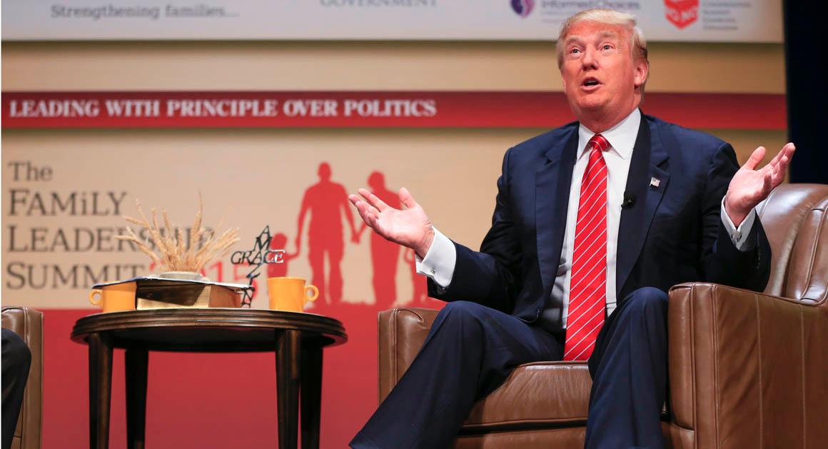 Donald Trump, July 18, 2015, speaking in Iowa. (AP)