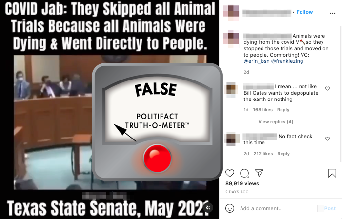 Politifact Instagram Post Falsely Claims Covid 19 Vaccines Skipped All Animal Trials