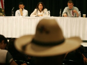 Veronica Escobar spoke about the U.S.-Mexico border fence at a 2008 gathering in El Paso (El Paso Times photo).