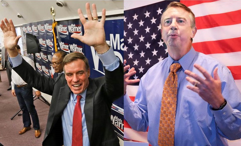 U.S. Sen. Mark Warner, D-Va., left, and Republican challenger Ed Gillespie speak at rallies during the last weekend of campaigning.
