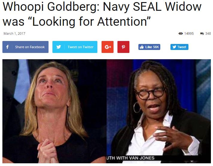A fake news story about Whoopi Goldberg chiding a Gold Star widow was made up by an Internet writer who said he wanted to see what people would believe without verifying it.